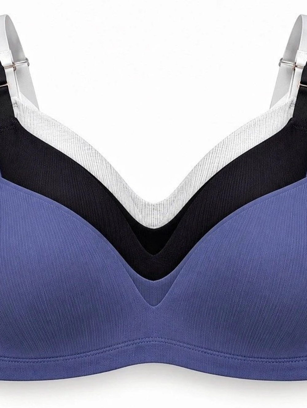 Joyspun 3-Pack Wireless Bras in Blue, Black & White Size Medium NWOT